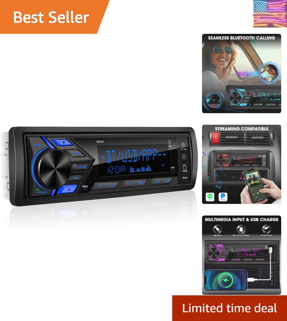 1 Din Car Stereo Bluetooth Radio Receiver Dashboard