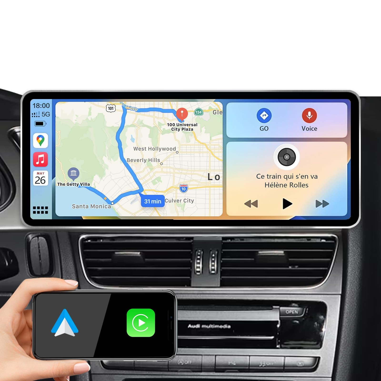 12.8″ QLED Touchscreen Car Stereo for Audi A4 B8 A5 2009-2015 Concert/Symp MMI2G