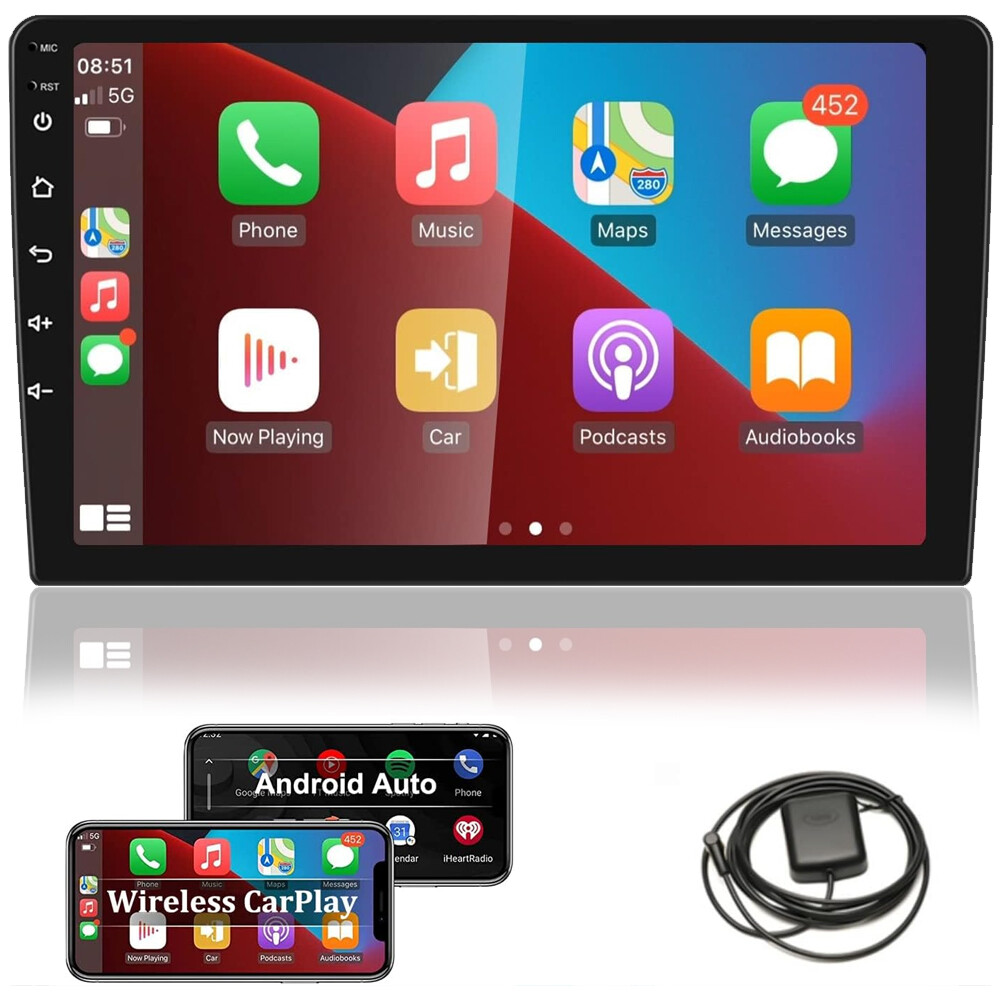Android 10in 2 Din Touch Screen Car Stereo Radio Bluetooth WIFI Wireless Carplay