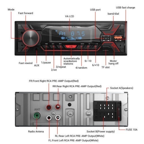 ESSGOO Single 1 Din Car Stereo Bluetooth Radio FM SD/USB/AUX/ SD In-Dash Player