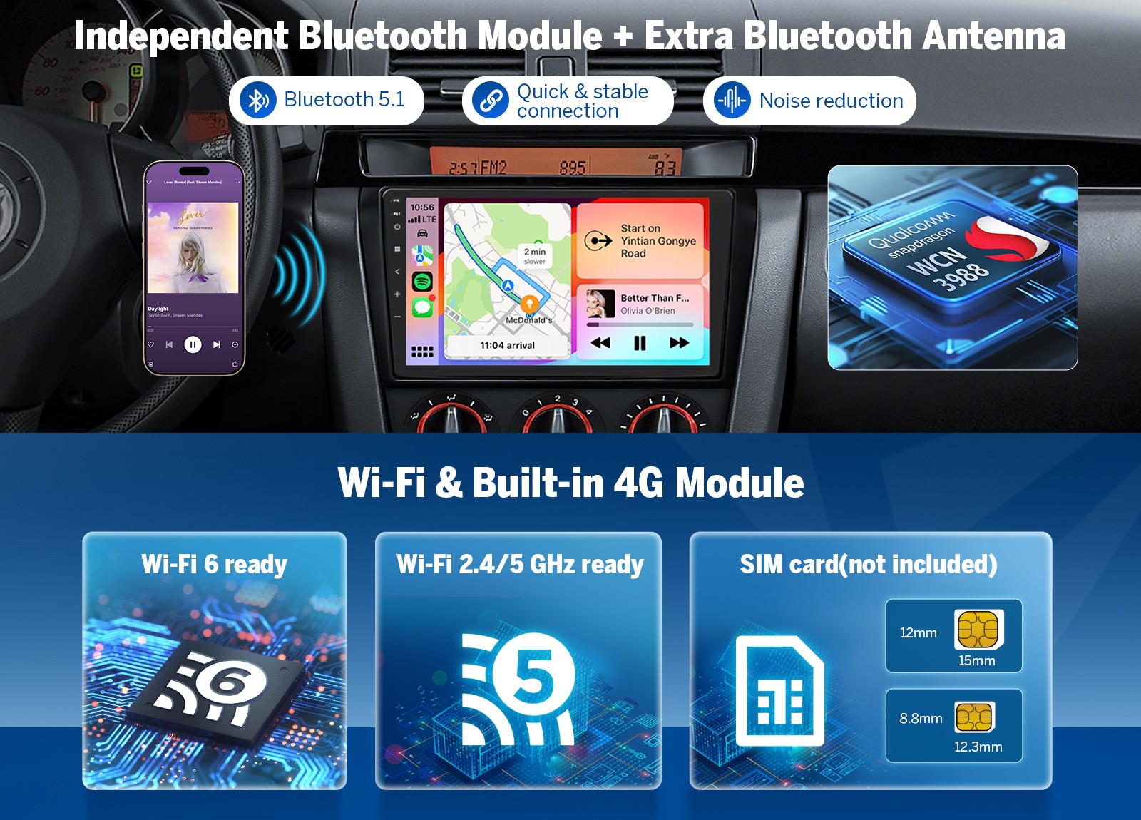 For mazda3 2004-2009 Android 13 9″ QLED 6+64 Car Stereo CarPlay Bose Support SWC