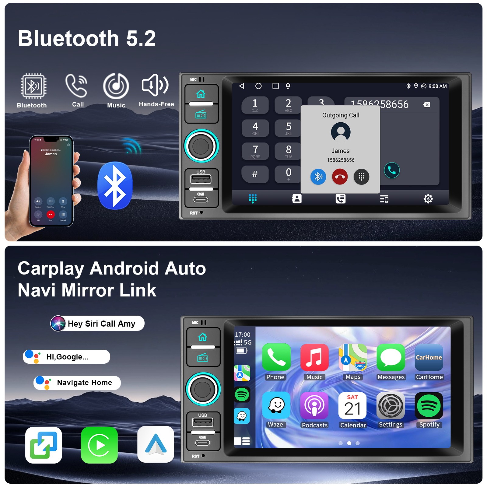 Car Stereo BT AM FM Radio Wireless Carplay Navi For Nissan Juke Micra 2015-2017