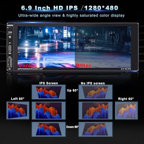 Single Din 7 inch IPS Touchscreen Car Stereo with CarPlay, Bluetooth, Backup Cam