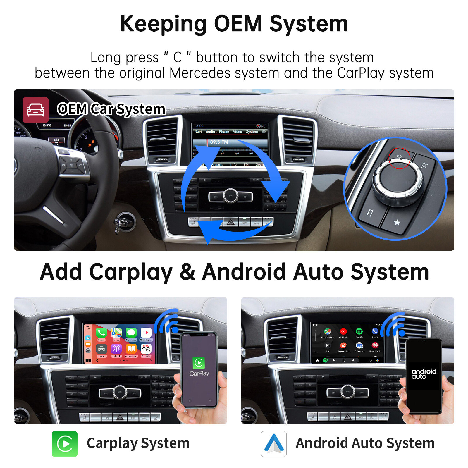 For Mercedes Benz ML350 W166 GL450 X166 Wireless CarPlay Android Auto Interface