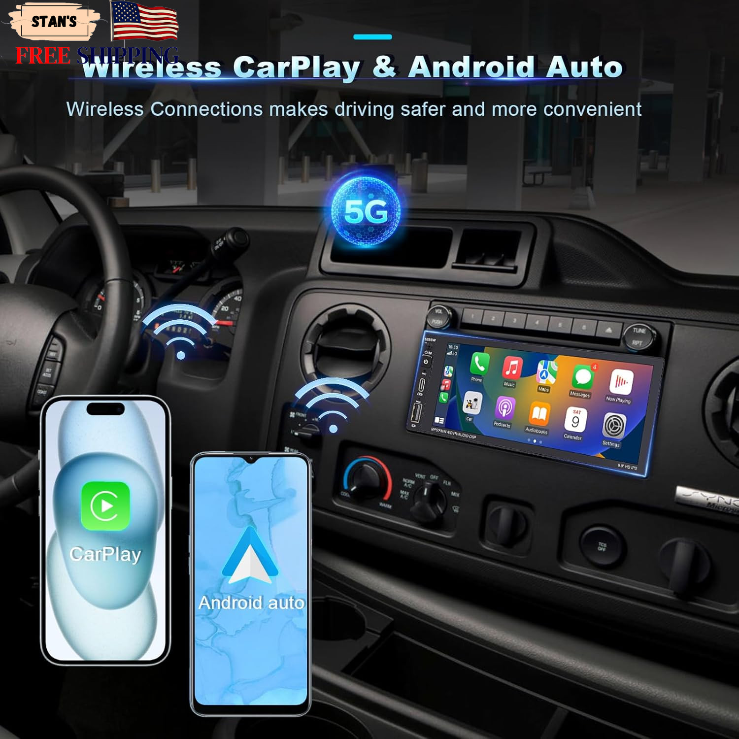 Wireless Single Din Car Stereo with Apple Carplay,Ips Touch Screen Car Radio wit