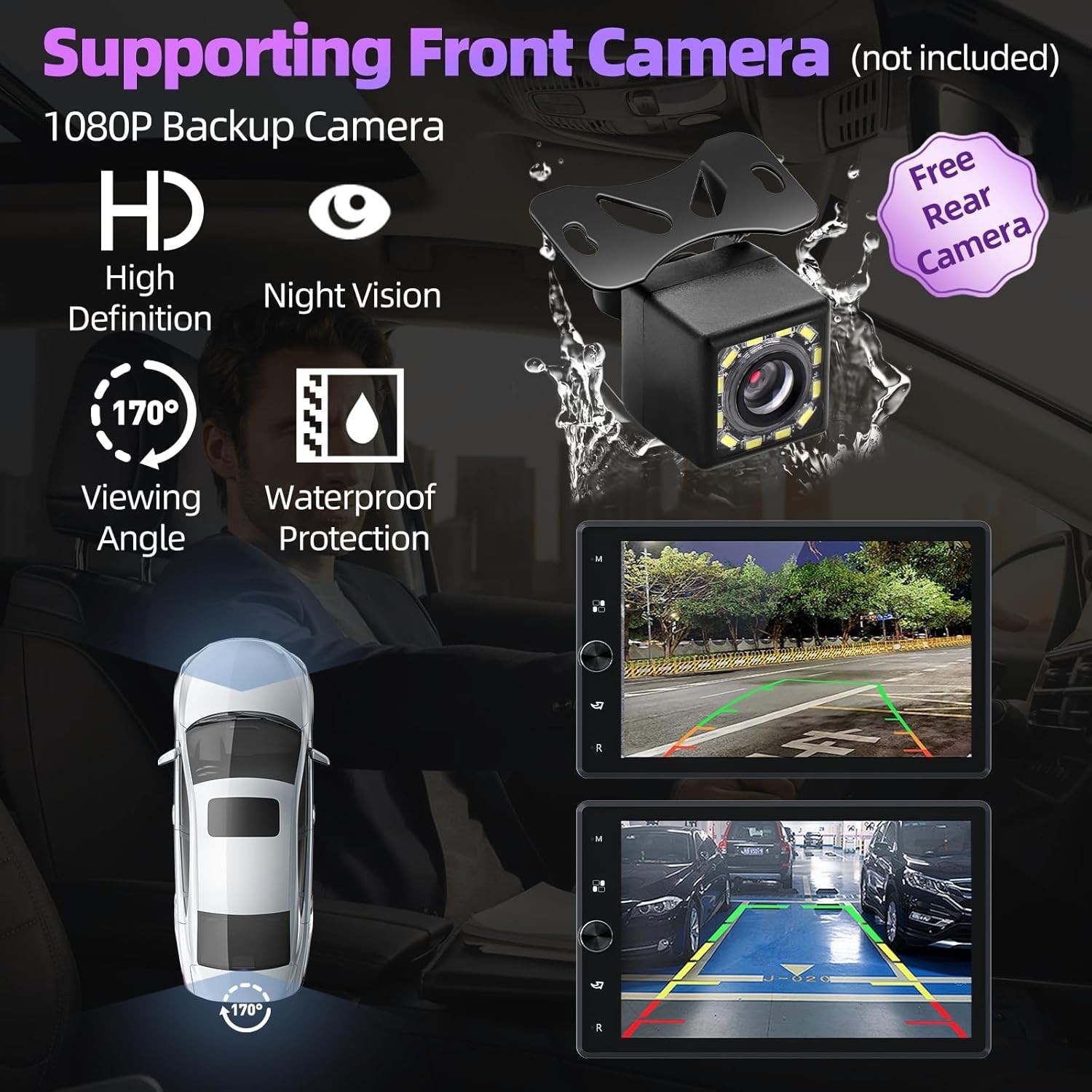 Single Din 10″ Touch Screen Stereo Bluetooth Radio Car Apple/Android Carplay+CAM