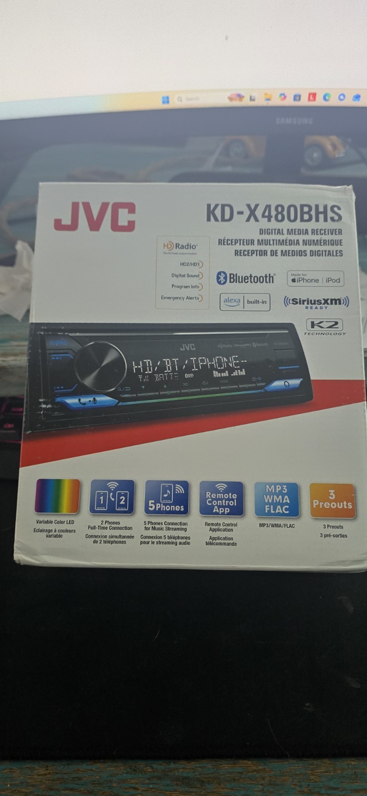 JVC KD-X480BHS Digital Media Receiver Bluetooth, USB HD Radio, SiriusXM Open Box