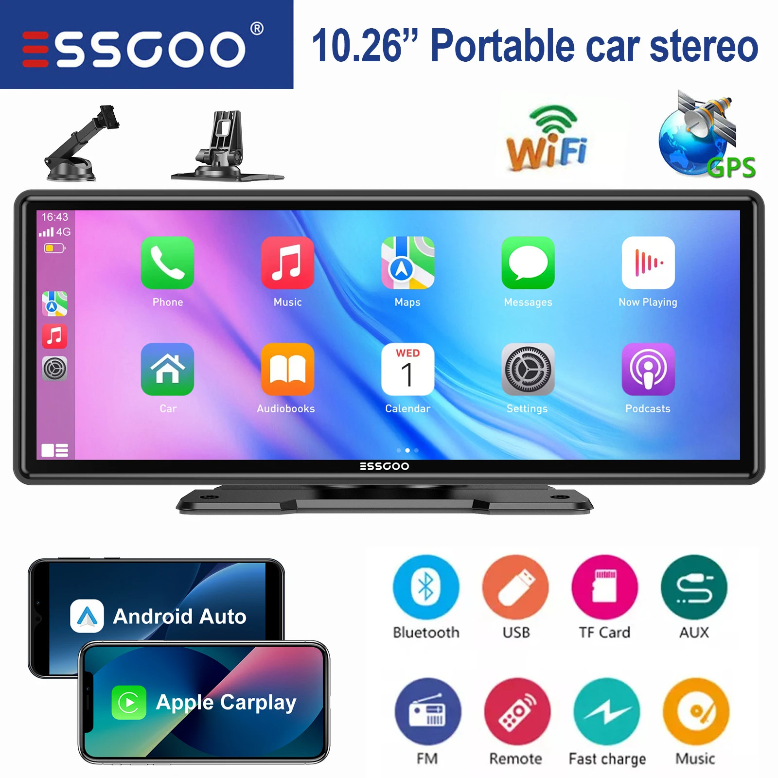 ESSGOO 10.26 portable universal car stereo Radio HD Tour screen GPS Navi WIFI