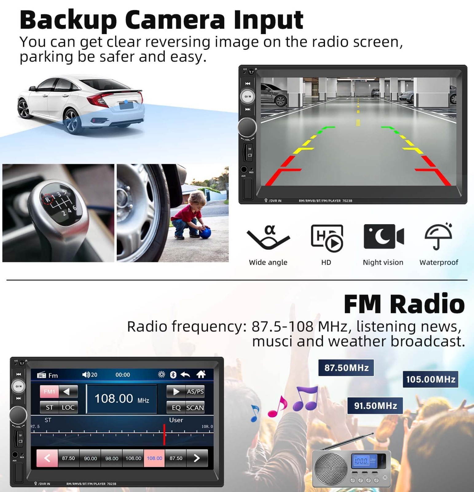 7″ Double Din Car Stereo Touch Screen Radio Bluetooth MP5 Player Backup Camera A