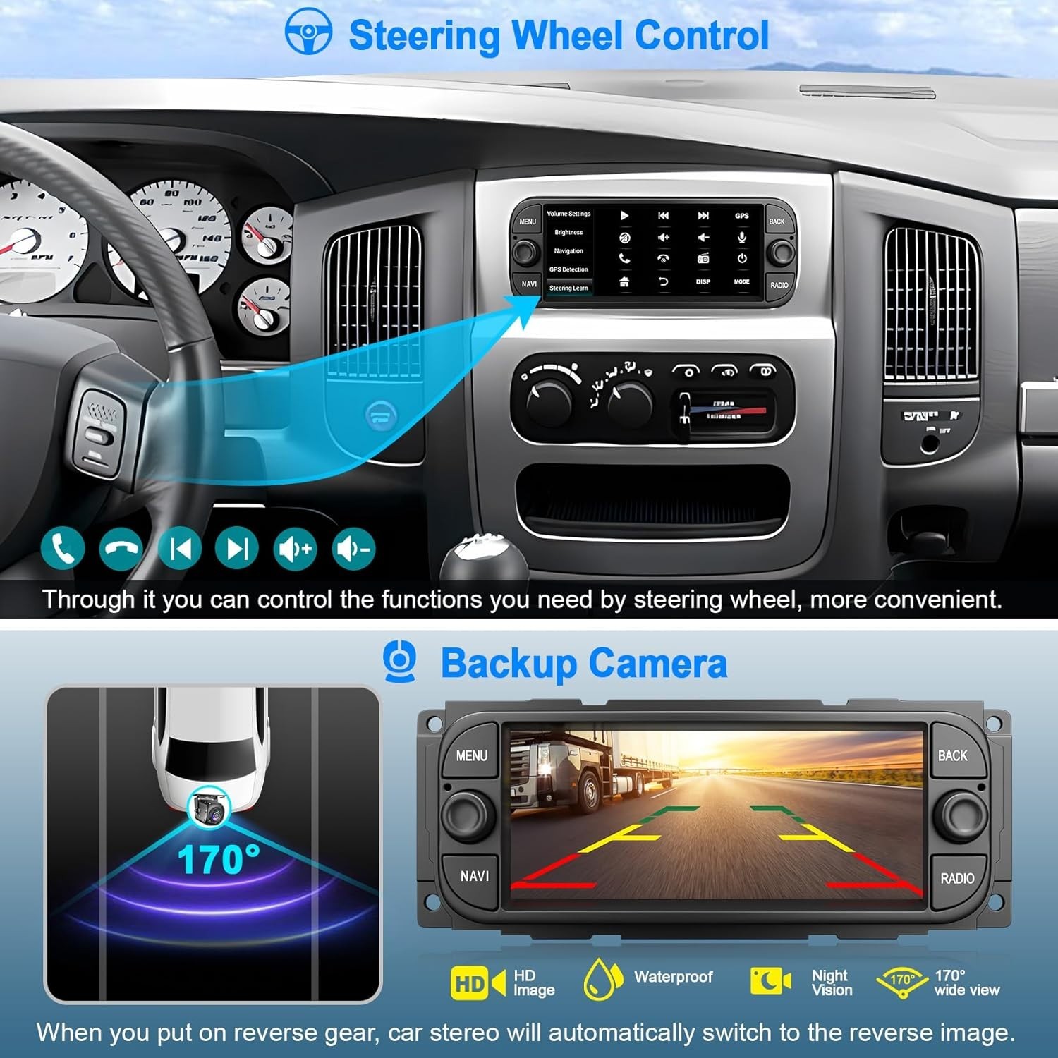 6.8″ 8Core 4+64G Android Auto Carplay 2001-2007 Dodge RAM Jeep Wrangler Chrysler