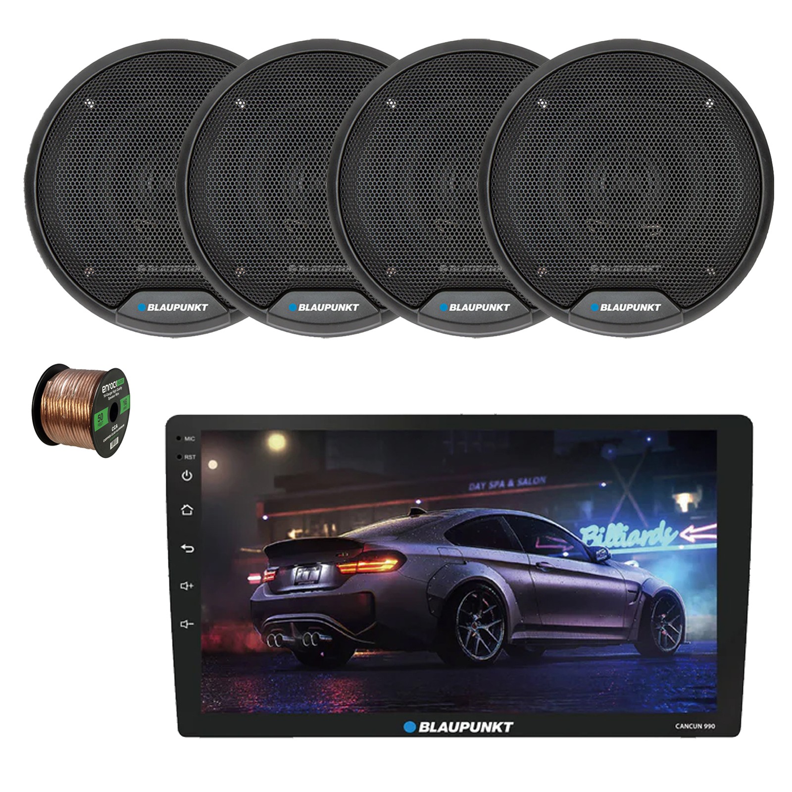 Blaupunkt Cancun 990 9″ Touchscreen WiFi Receiver, 4x 4″ 40W Car Speakers, Wire