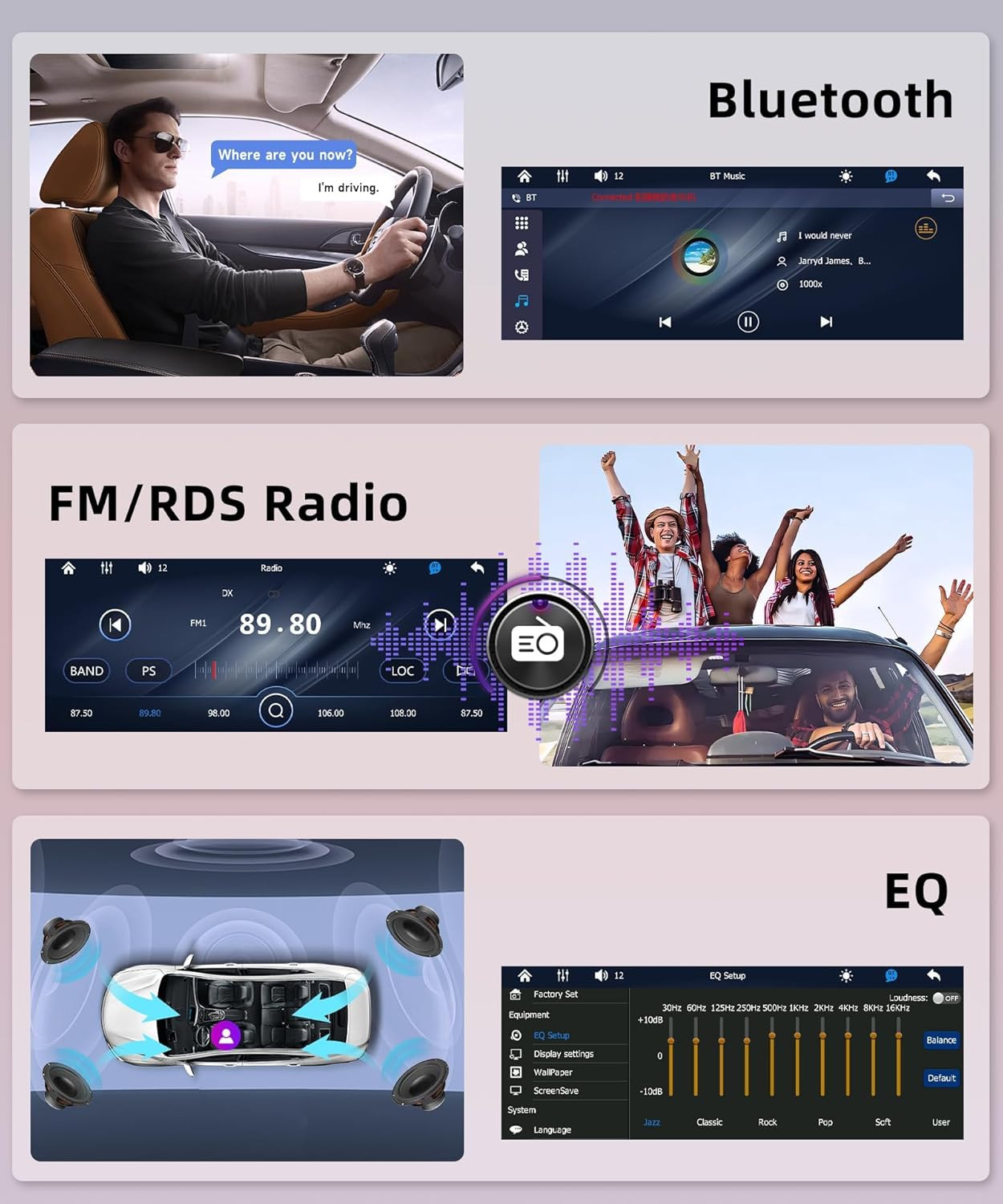 Car Stereo Single Din Wireless Carplay 6.9 Inch Touch Screen Android Auto, Car