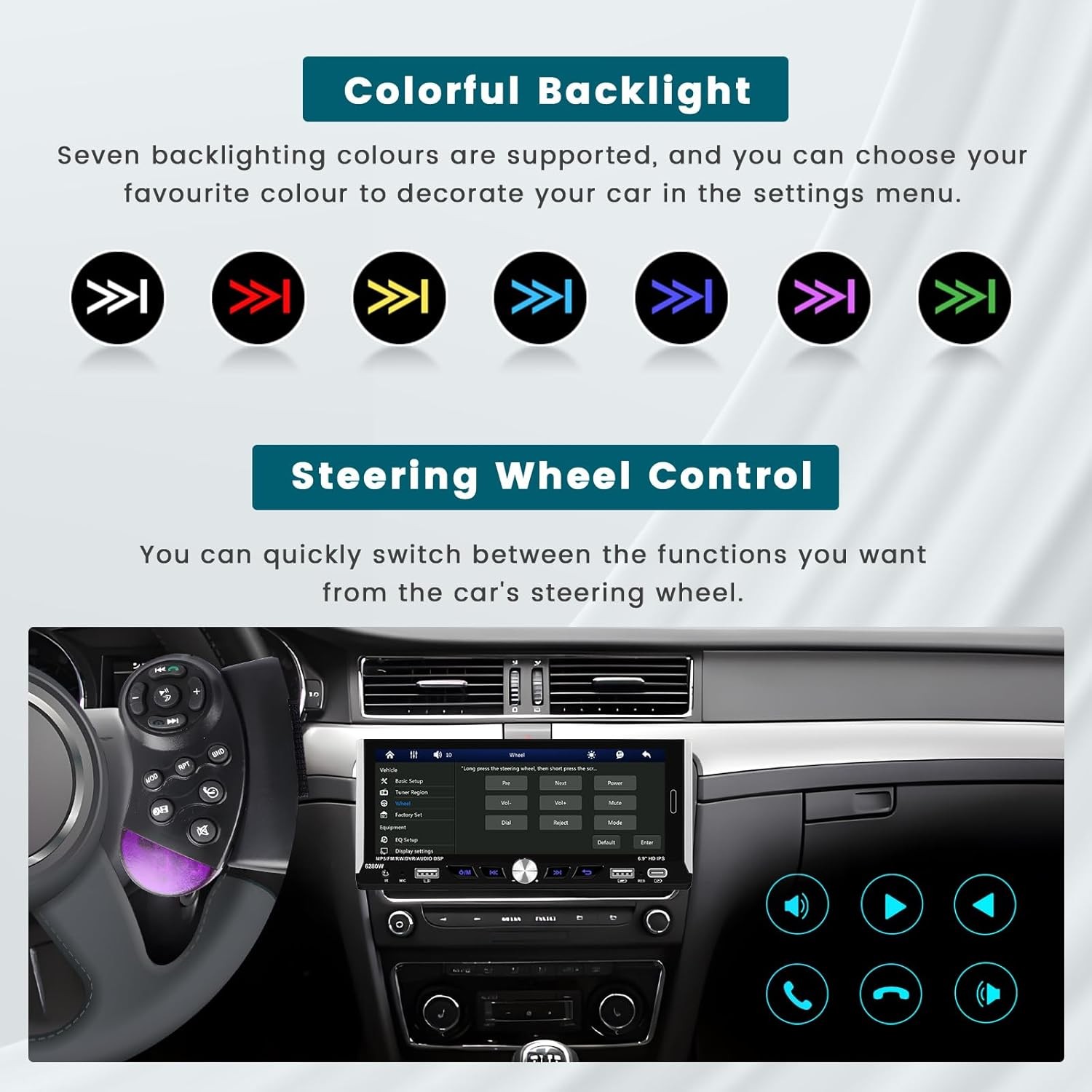 Hikity 6.9 Inch Car Stereo Single Din Wireless Carplay Android Auto, Black