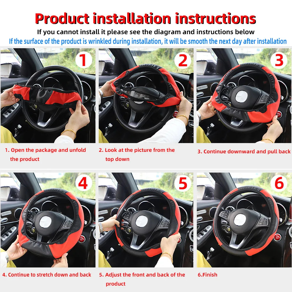 PU Carbon Fiber Leather Car Steering Wheel Cover without Inner Ring Suitable for