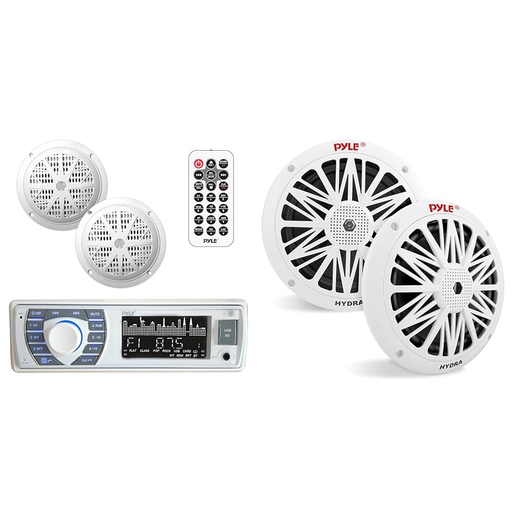 Pyle Marine Receiver & Speaker Kit – Built-in Bluetooth, AM/FM Radio, USB…