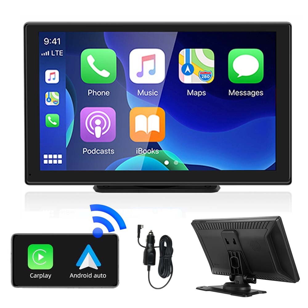 9″ Portable Car Stereo Wireless Carplay Android Auto Radio Touchscreen FM/GPS/BT