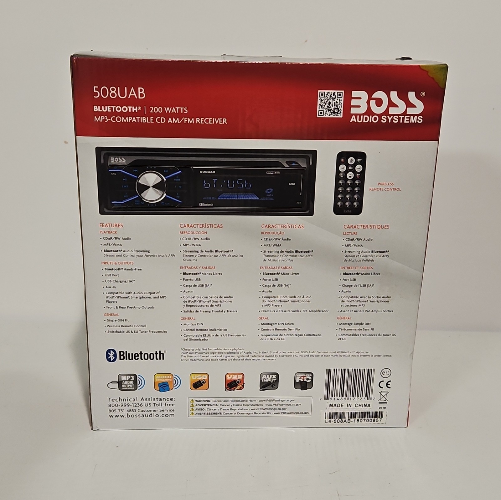 BOSS Audio Systems 508UAB Car Stereo With Bluetooth – Single Din, CD Player,NIB