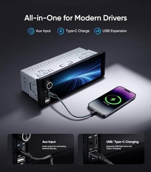 6.36″ Single Din Car Stereo with CarPlay and Android Auto, Universal Old Car