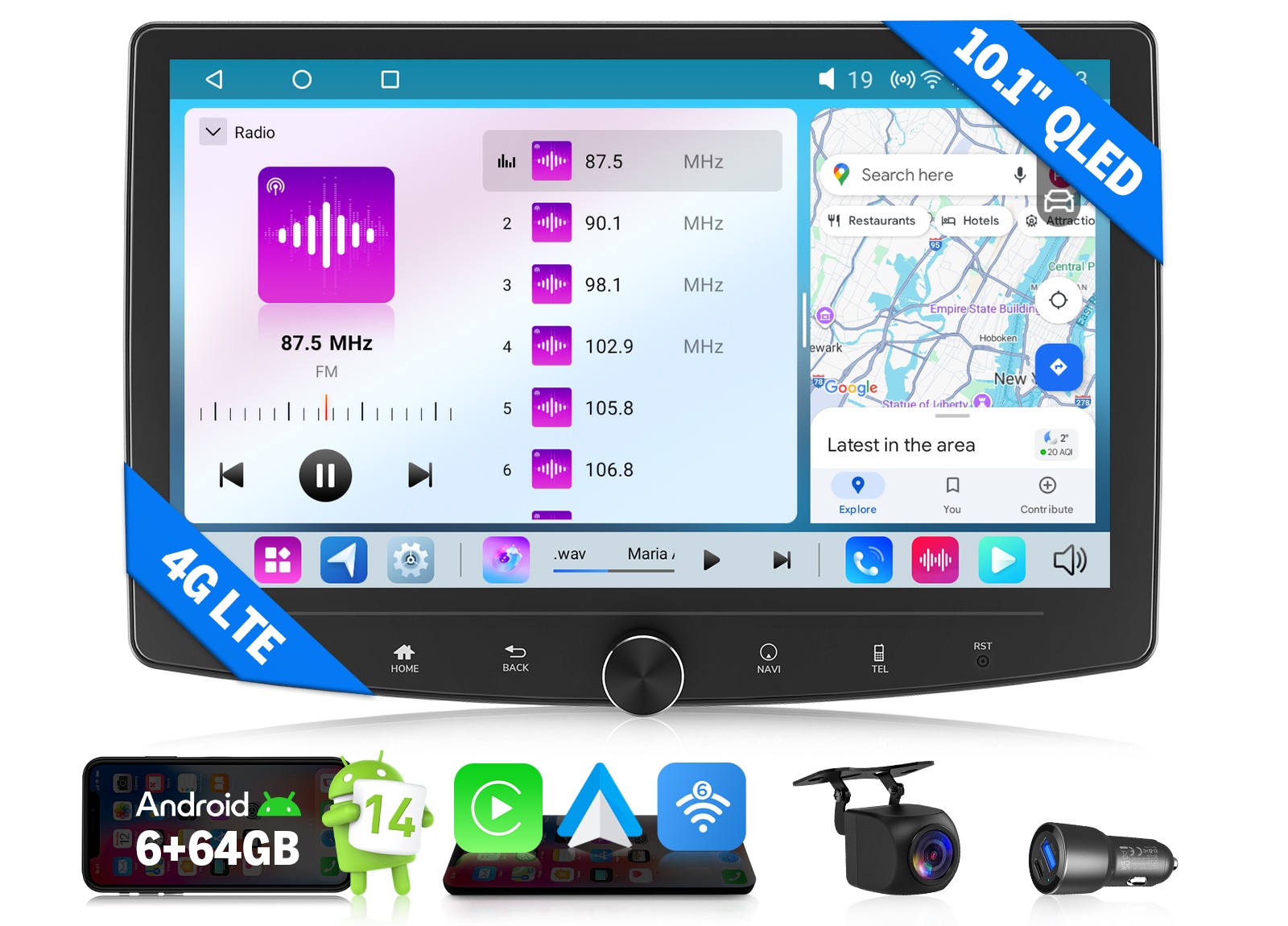 10.1″ Double DIN 6+64GB Car Stereo Wireless CarPlay Android Auto GPS 4G LTE DSP