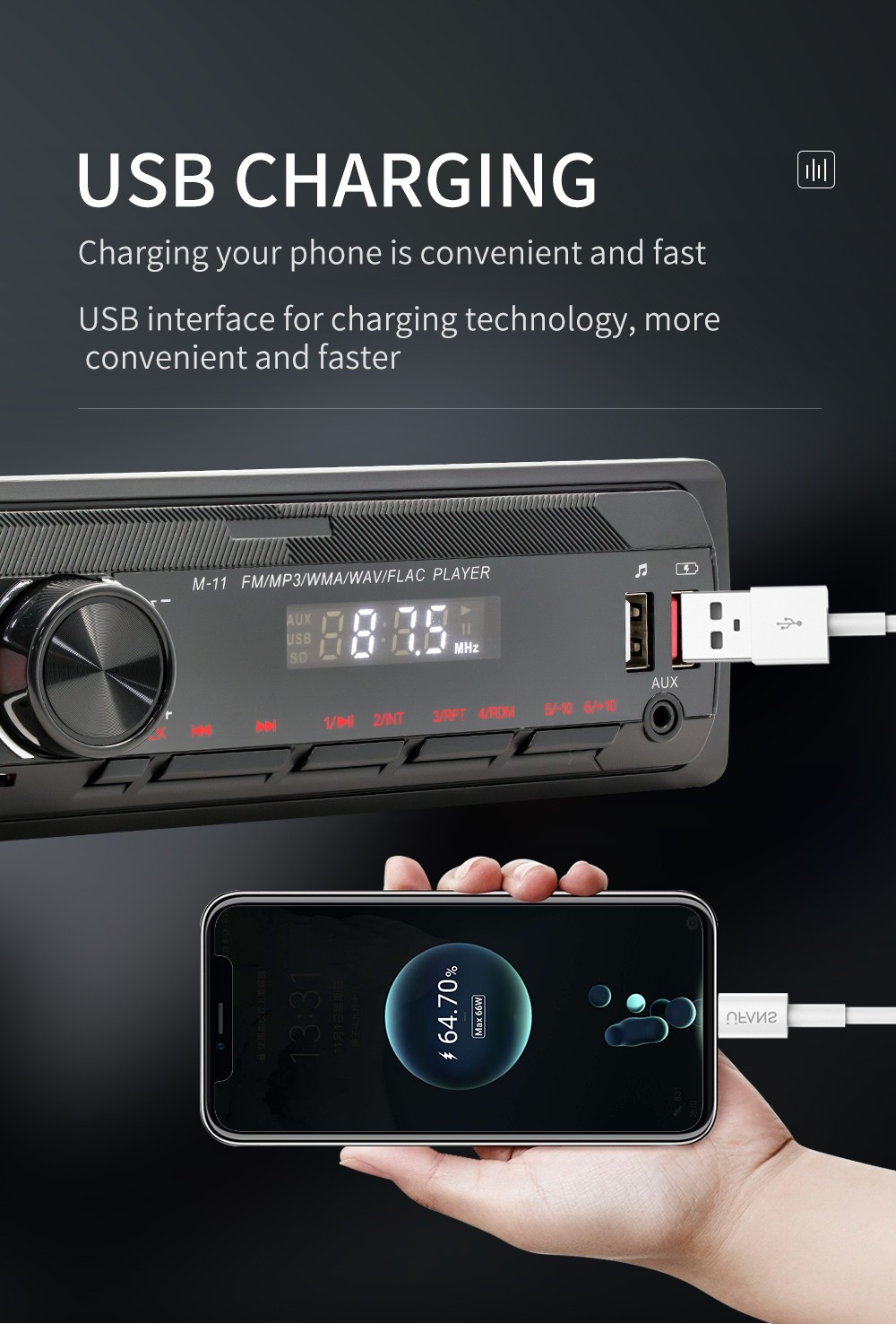 Bluetooth Vintage Car FM Radio MP3 Player USB Classic Stereo Audio Receiver AUX