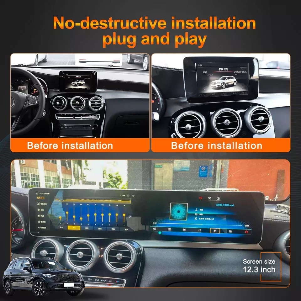 8G+128GB 12.3″ Dual Screen Car Radio Stereo For 2019 Mercedes Benz GLC C Class