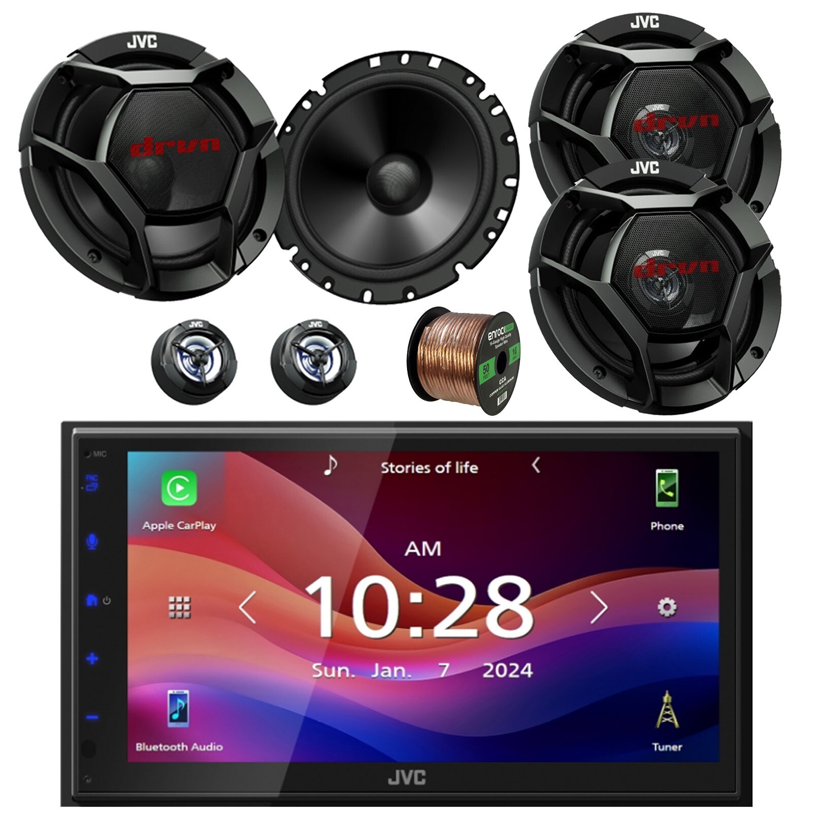 JVC 6.8″ Touchscreen WiFI Bluetooth Radio, 2x 6.75″ 300W + 360W Speaker, Wire