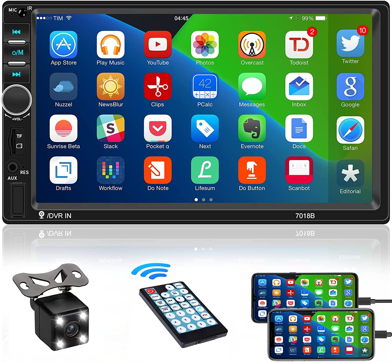 7″ Car Stereo 2DIN Radio Bluetooth Backup Camera Mirror Link for IOS & ANDROID