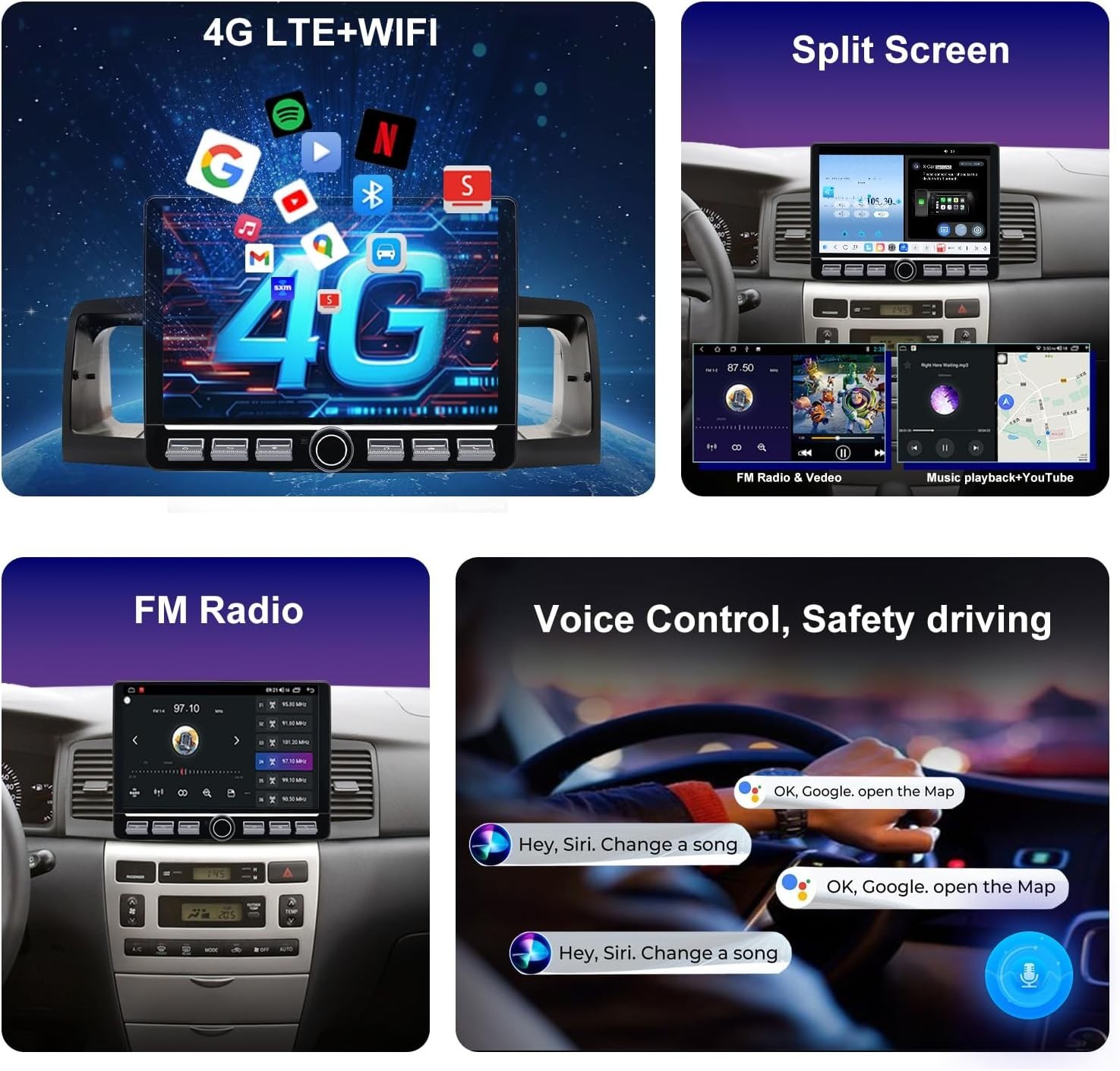10.1″ 8Core 32G Android Auto Carplay Stereo for Toyota Corolla 2003-2008