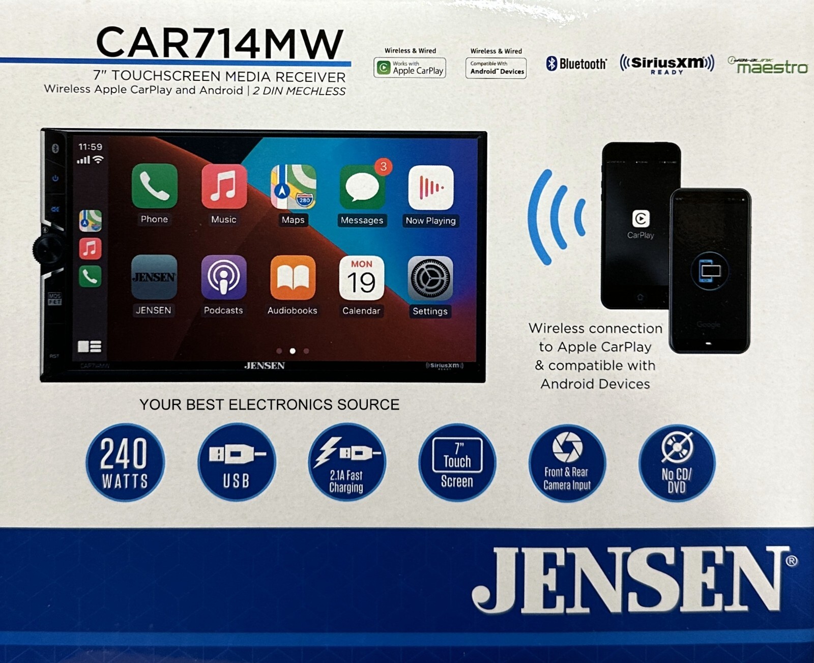 NEW Jensen CAR714MW Digital Media Stereo, 2DIN, Wireless CarPlay/Android Auto