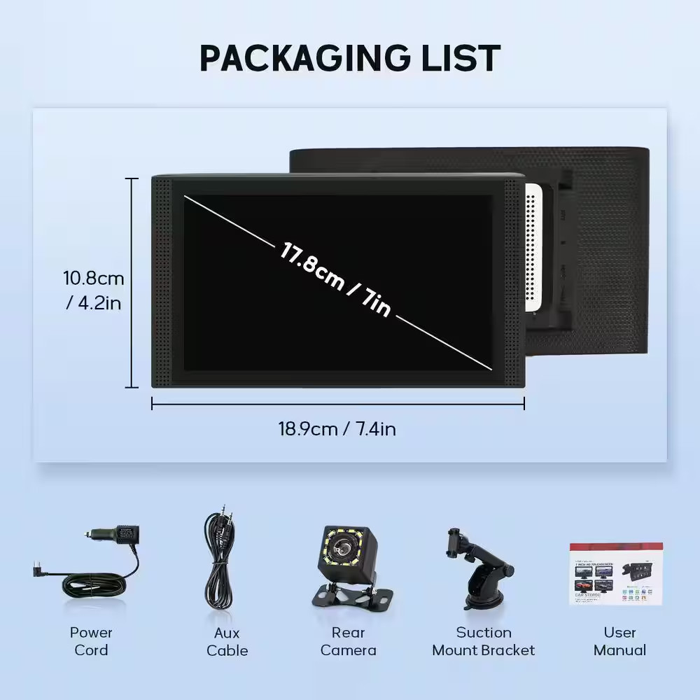 7 in HD Touch Car Stereo, with Carplay, Android Auto, FM Radio, Backup Camera, M