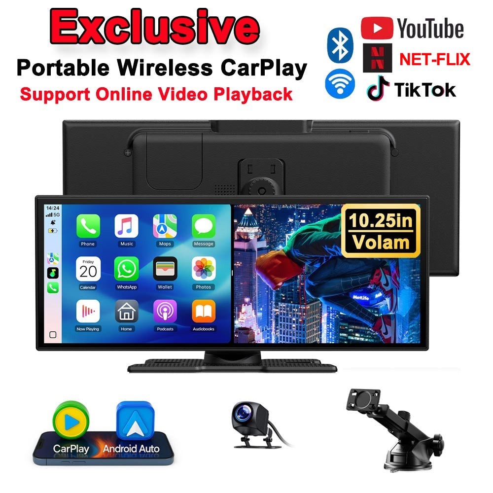 Portable 10.25″ Wireless Apple CarPlay Android Auto AI Box with Netflix YouTube