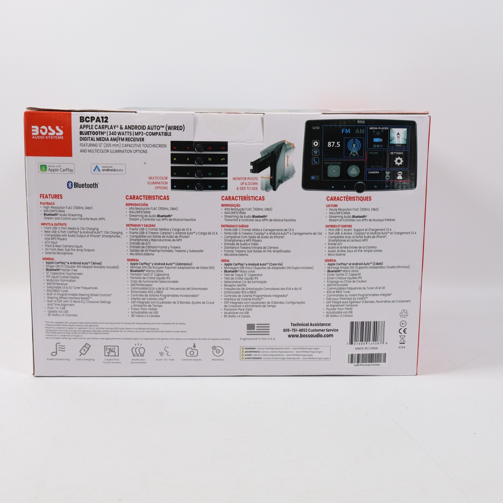 BOSS Audio Systems BCPA12 12” Car Stereo CarPlay Android Tesla Polaris FJCruiser