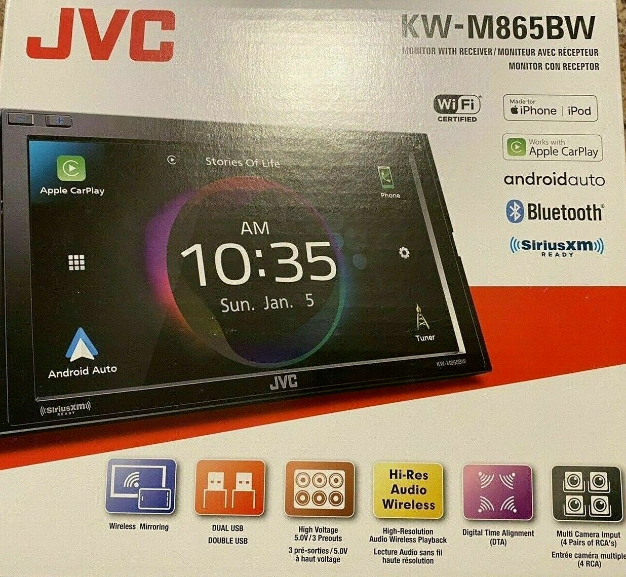 JVC KW-M865BW Wireless Android Auto Apple CarPlay Multimedia Bluetooth Wi-Fi USB