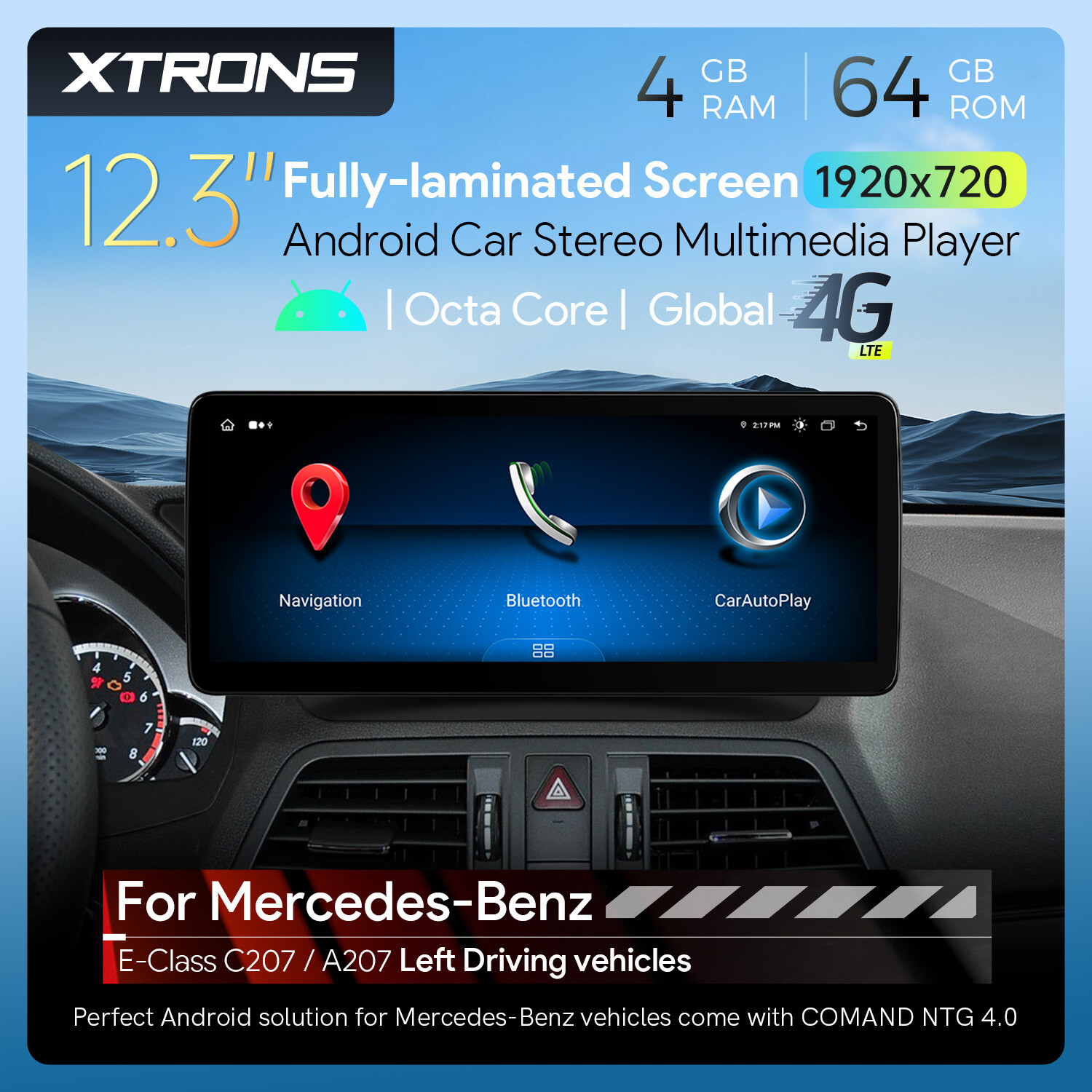 12.3″ Android 13 Octa-Core Car Stereo GPS Navi For Benz E-Class A207 C207 NTG4.0
