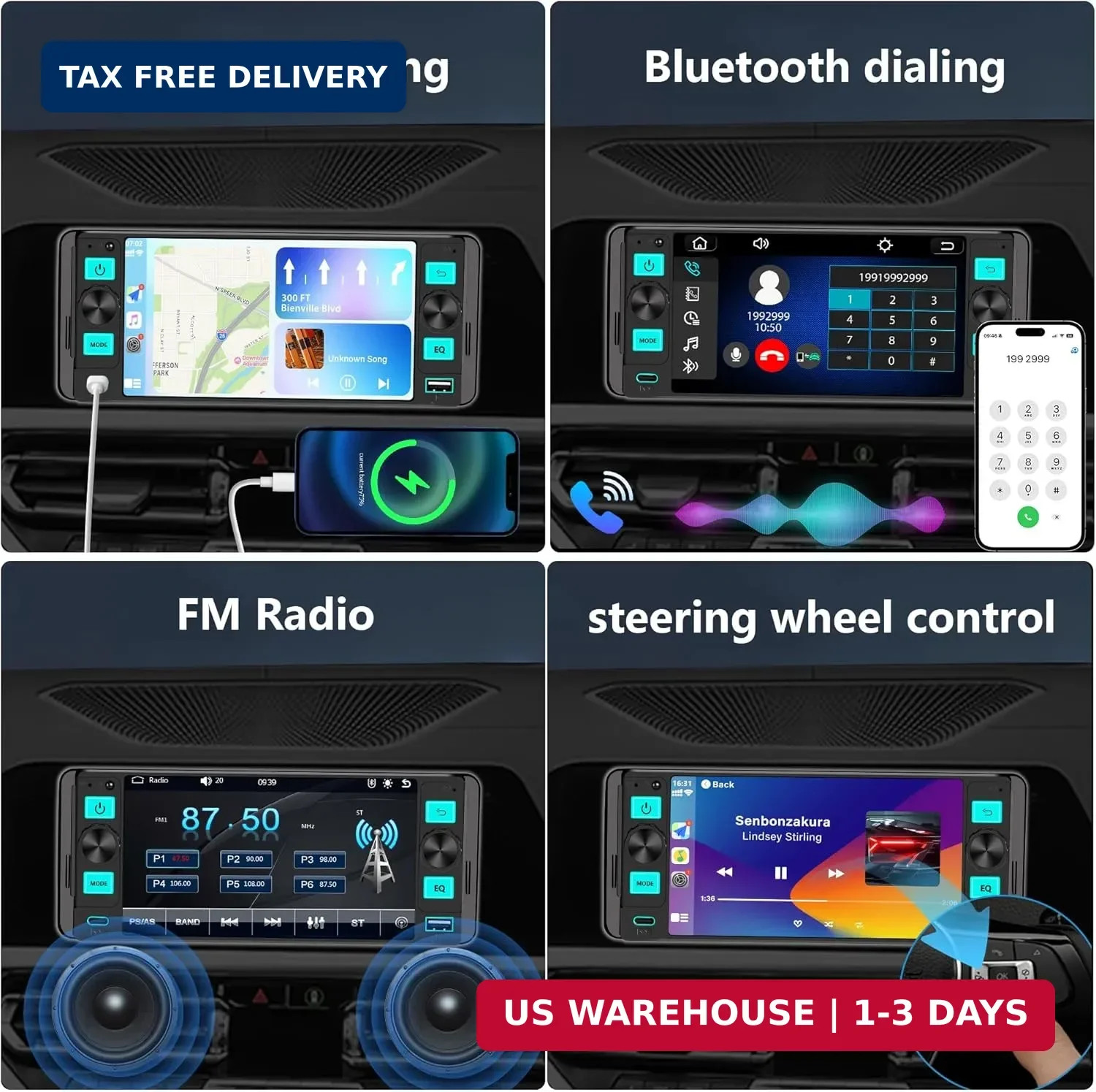 Car Stereo – Dual Knob Touchscreen Radio with Wireless CarPlay bluetooth