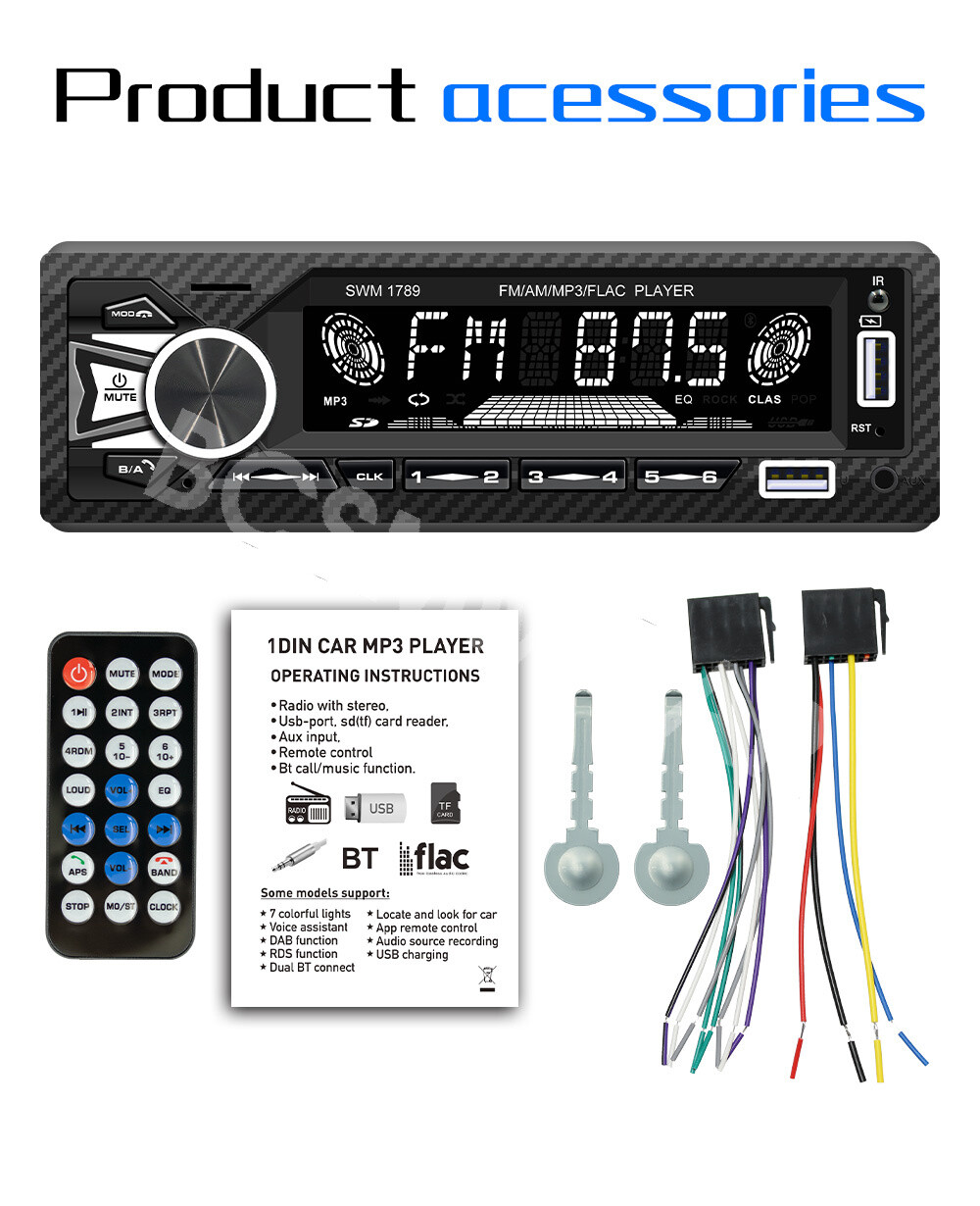 Car Radio Stereo Bluetooth Audio Music MP3 Player FM AUX USB With Remote Control