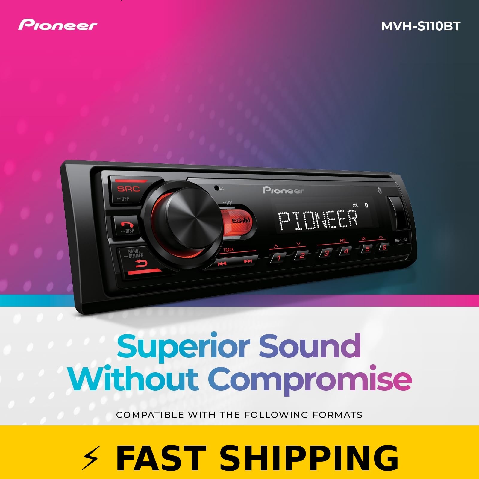 Pioneer MVH-S110BT Car Stereo – Bluetooth, USB Input, 50W x 4 Output