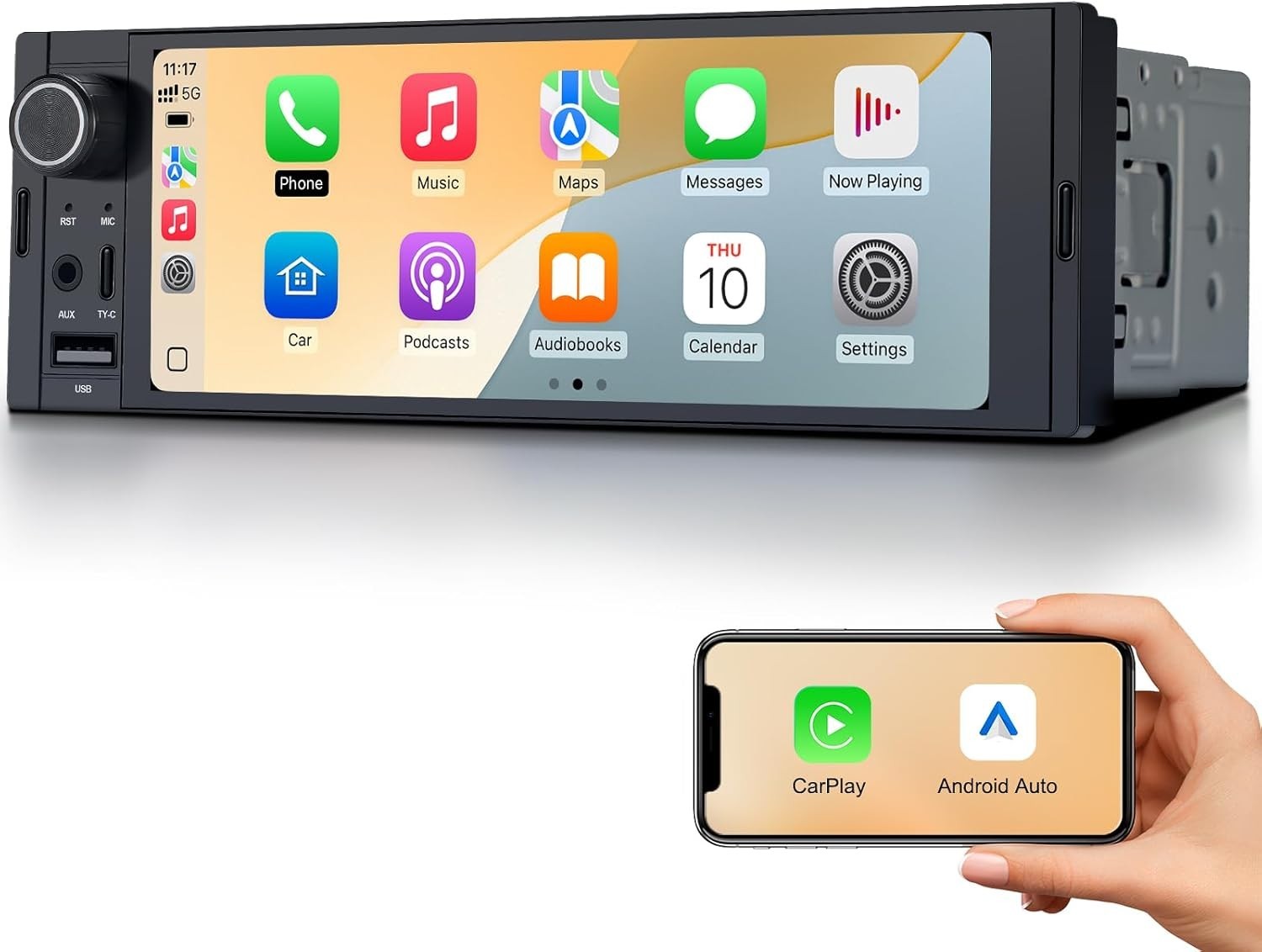 6.36″ Single-DIN Android Auto Carplay Stereo – Linux System