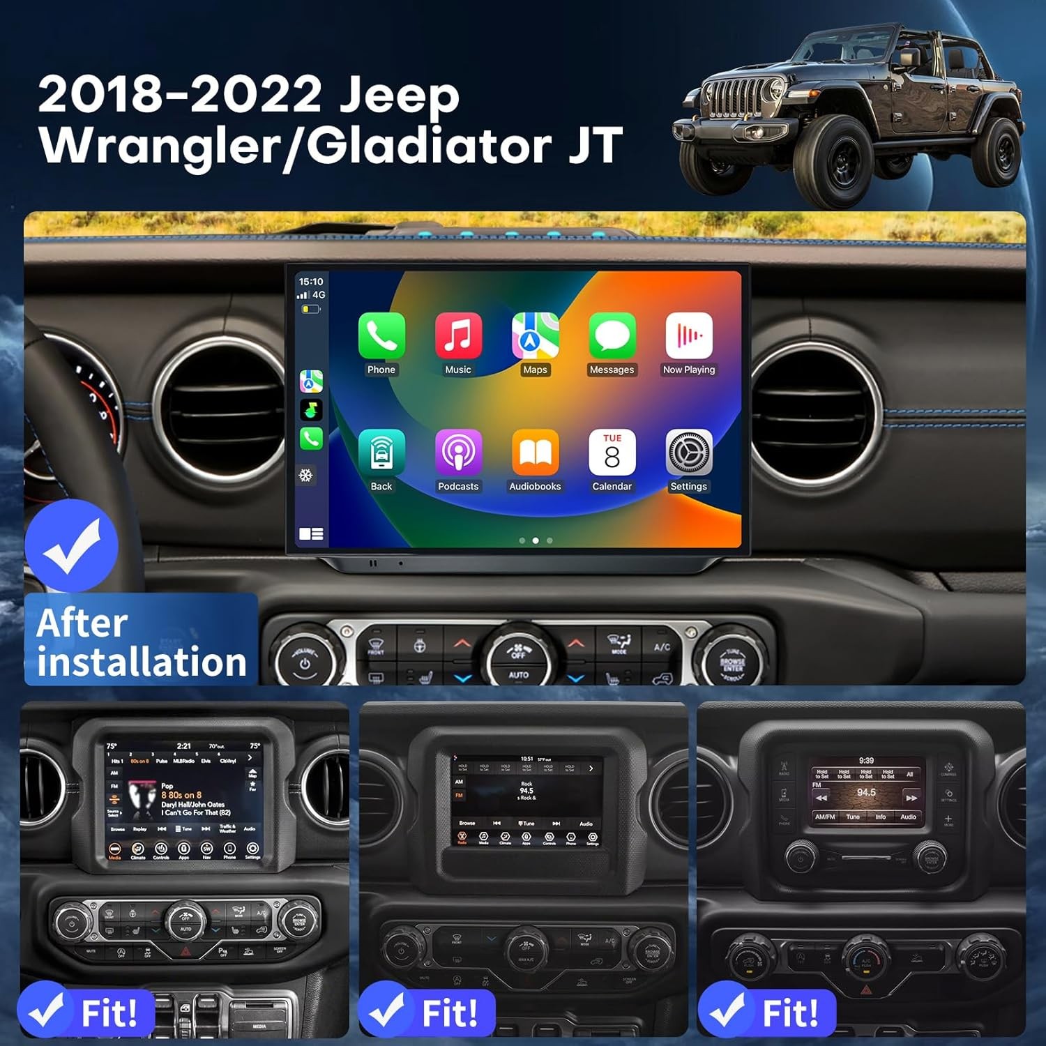 Car Radio for Jeep Wrangler JL Gladiator 2018-2022 Stereo Carplay Android Auto