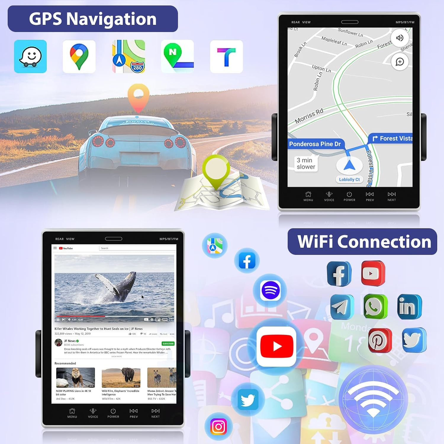 [2+64G] Single Din Car Stereo with Wireless Carplay and Android Auto – 9.5 Inch