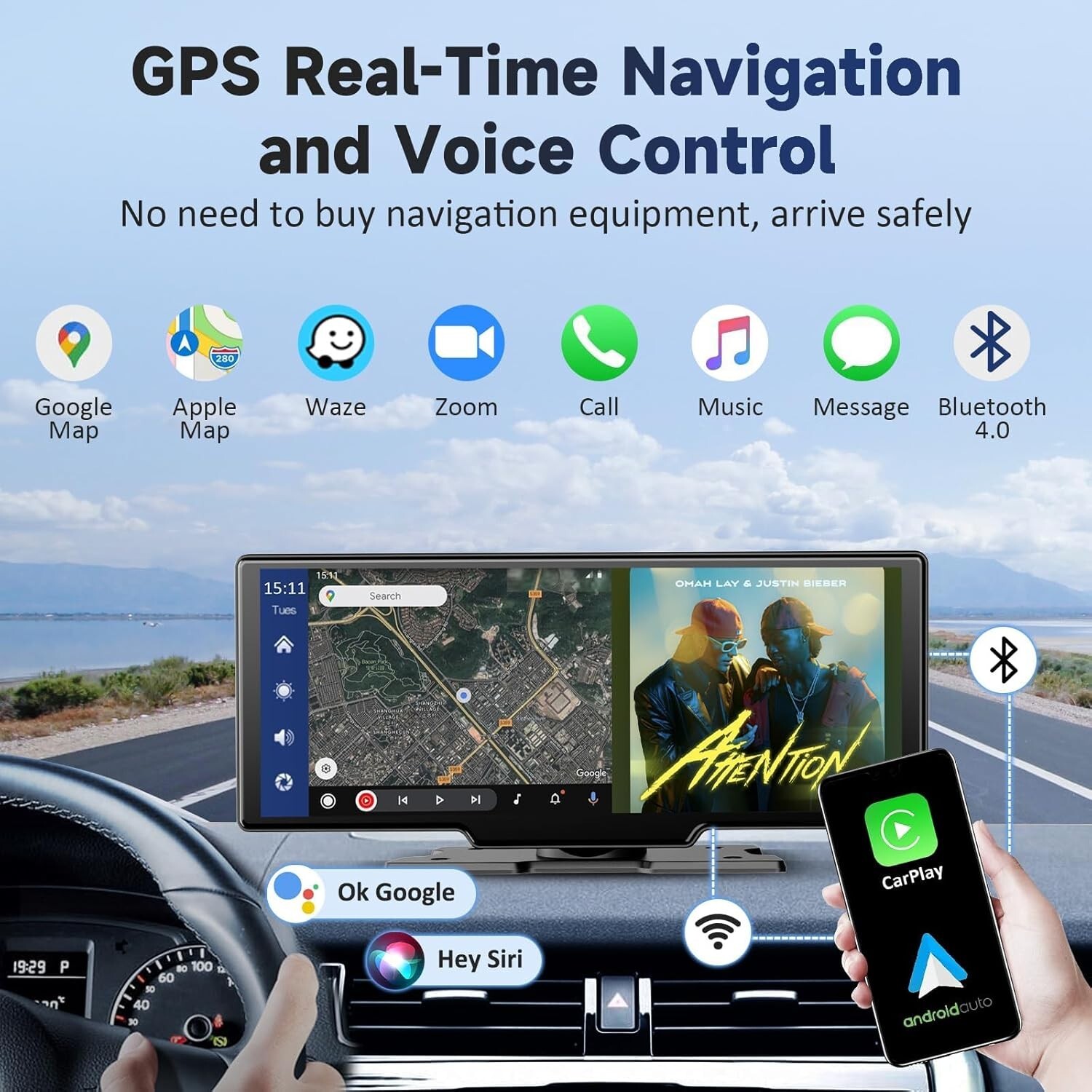 10.26 Inch Car Touch Stereo with 4K Dash Cam, Android Auto & Easy Installation