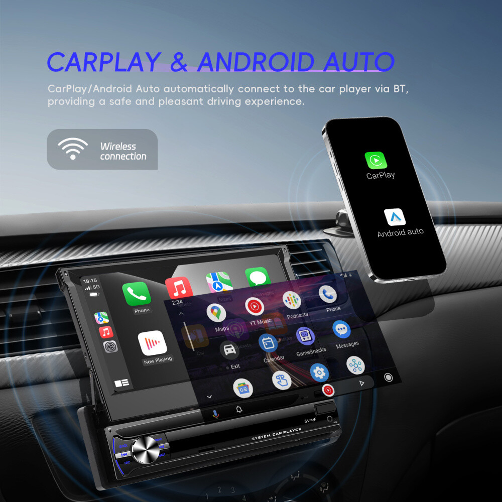 7” 4+64GB Android 15.0 Single 1 Din Car Stereo Radio GPS Navi WIFI FM RDS CAM