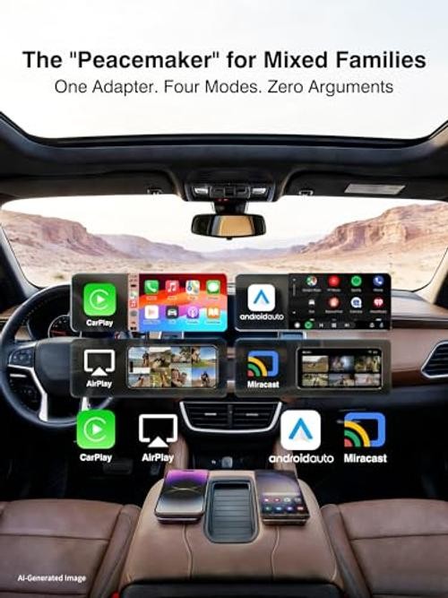 4-in-1 Wireless CarPlay Android Auto Adapter AirPlay & Miracast Media Hub Black