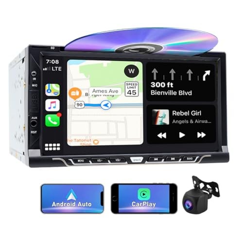 Double Din Car Stereo with CD/DVD Player, CarPlay/Android Auto 7″ Touch
