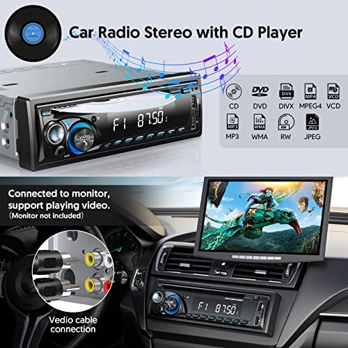 Car Radio Bluetooth with CD DVD Player, Single Din FM/AM Car Stereo Multicolor