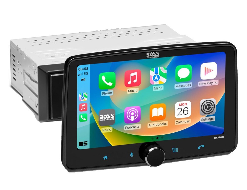 BOSS BCPA8 Wireless Apple CarPlay & Android Auto, 8″ Single Din Touchscreen, BT