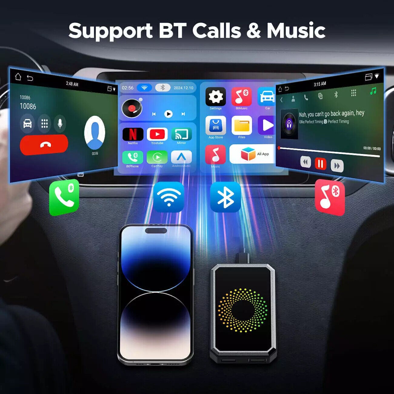 Wireless CarPlay AI box Android Auto Adapter Converter WIFI w/ Netflix YouTube