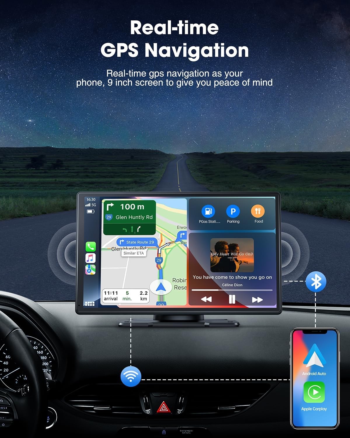 Portable 9″ 9.26″ Wireless For Apple CarPlay/Android Auto Car Stereo Touchscreen