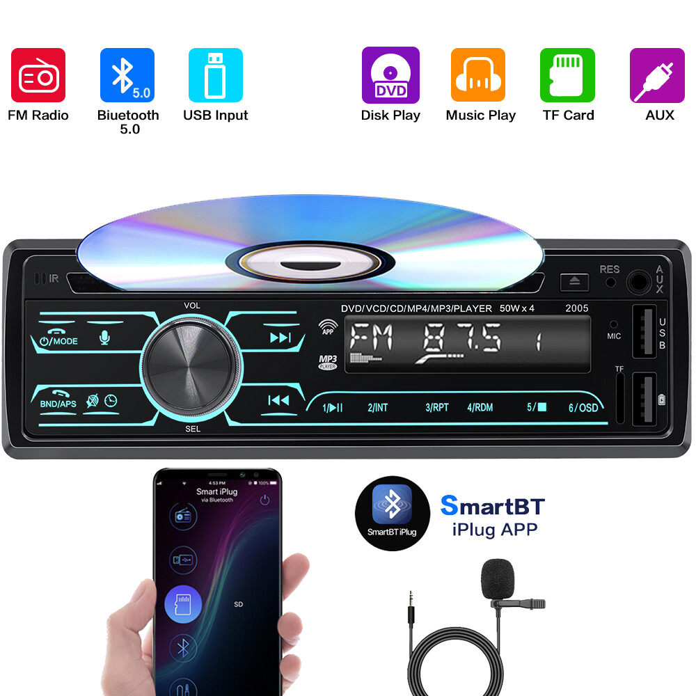 Single 1DIN Car Radio Stereo FM MP3 Player W/ Bluetooth Handsfree FM DVD CD AUX