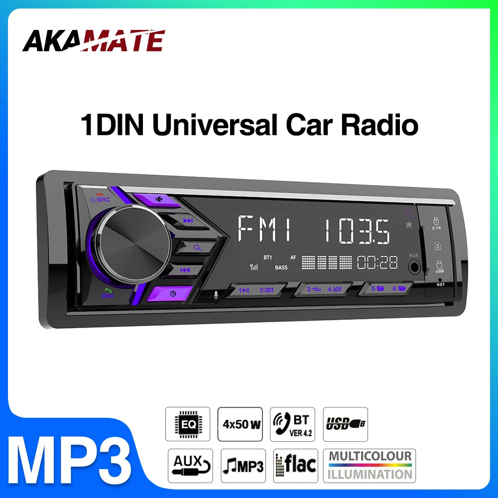 1DIN Car Radio MP3 Multimedia Player Bluetooth AUX TF Card USB Support Phone Cha